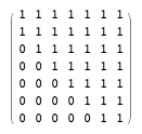 ((1 1 1 1 1 1 1) (1 1 1 1 1 1 1) (0 1 1 1 1 1 1) (0 0 1 1 1 1 1) (0 0 0 1 1 1 1) (0 0 0 0 1 1 1) (0 0 0 0 0 1 1))