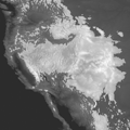 Inundation of the western half of North America gradually reveals the location of the continental divide.